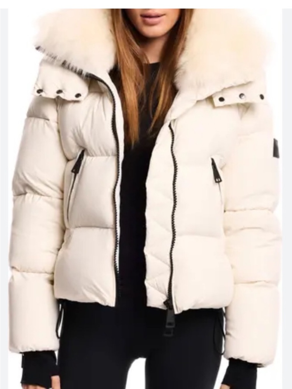Sam New York Women's Cream Puffer Coat with Fur-Trim Hood